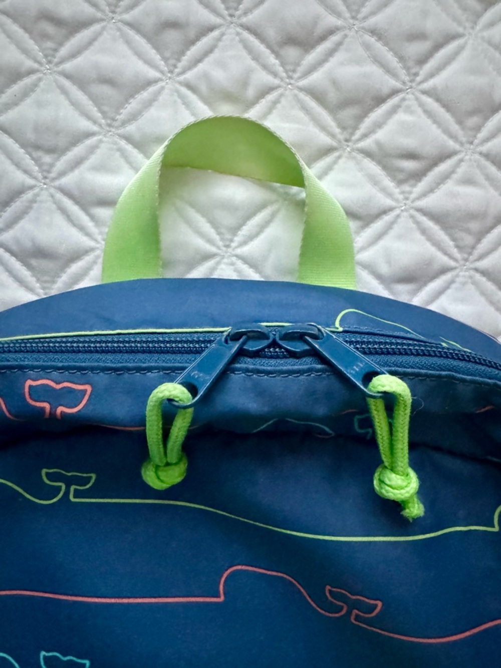 Vineyard Vines Kids School Daycare Backpack Bookbag Neon Green Whale Blue Lines - Picture 6 of 15
